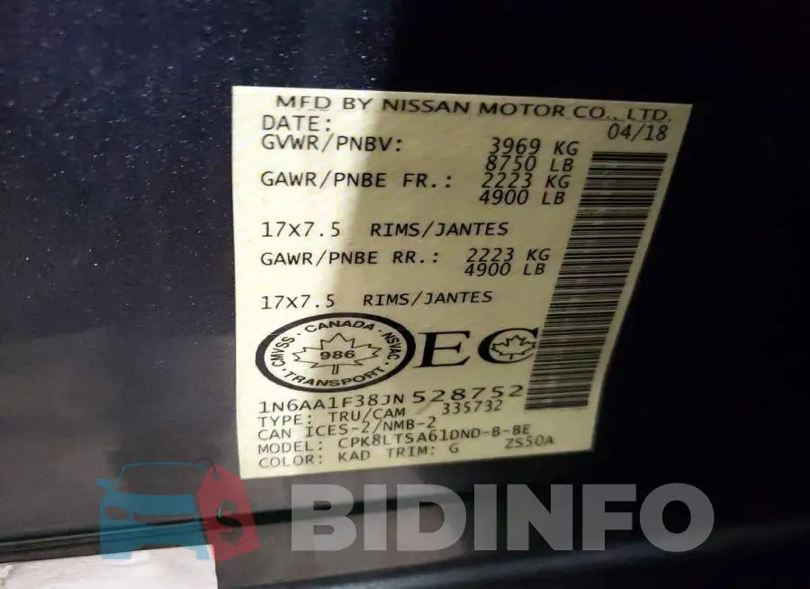 1N6AA1F38JN528752 Photo# 12