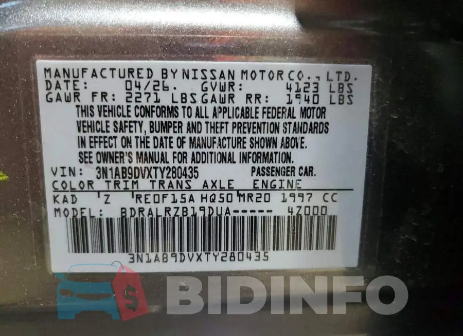 3N1AB9DVXTY280435 Photo# 12