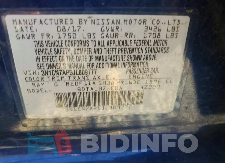 3N1CN7AP5JL809777 Photo# 13