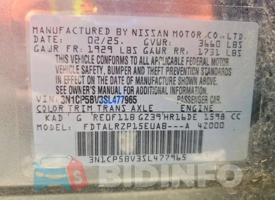 3N1CP5BV3SL477965 Photo# 12