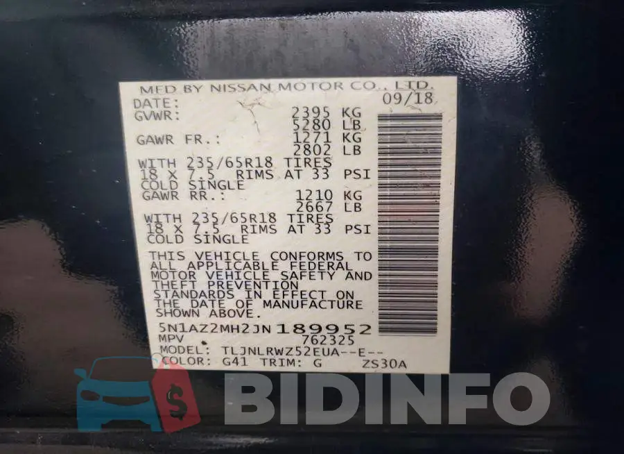 5N1AZ2MH2JN189952 Photo# 13