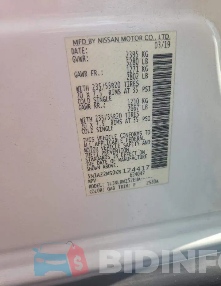 5N1AZ2MS0KN124417 Photo# 12