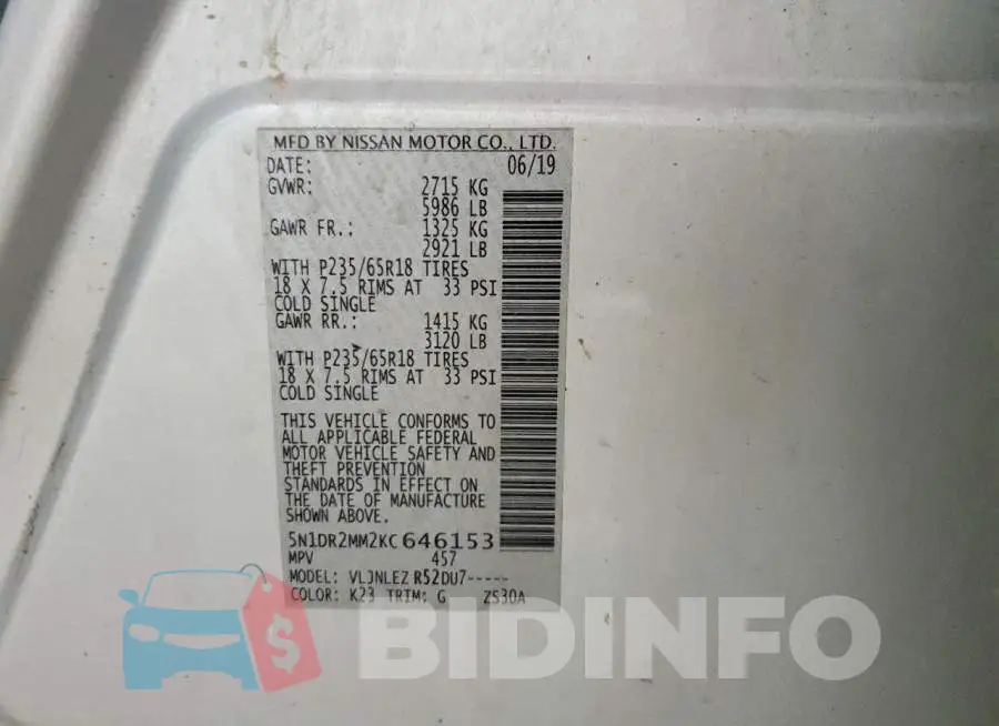 5N1DR2MM2KC646153 Photo# 14
