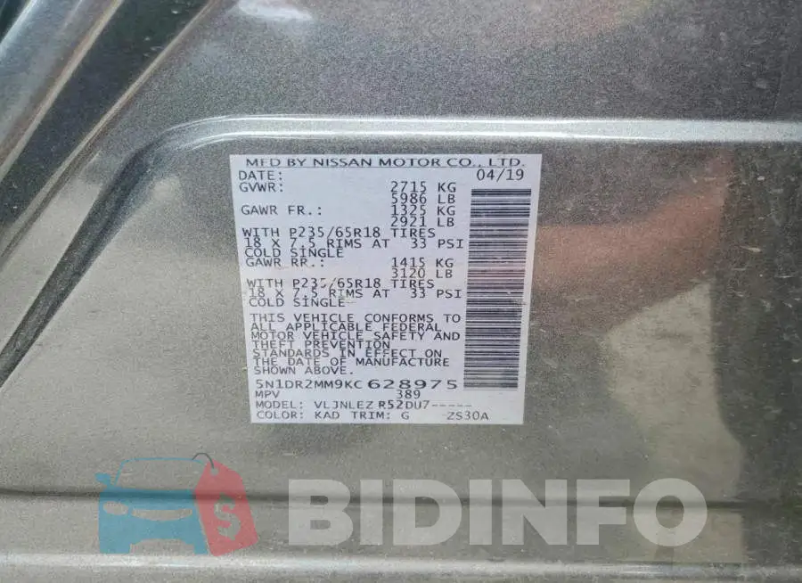 5N1DR2MM9KC628975 Photo# 13