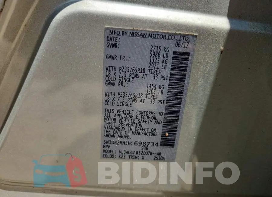 5N1DR2MN5HC698734 Photo# 13