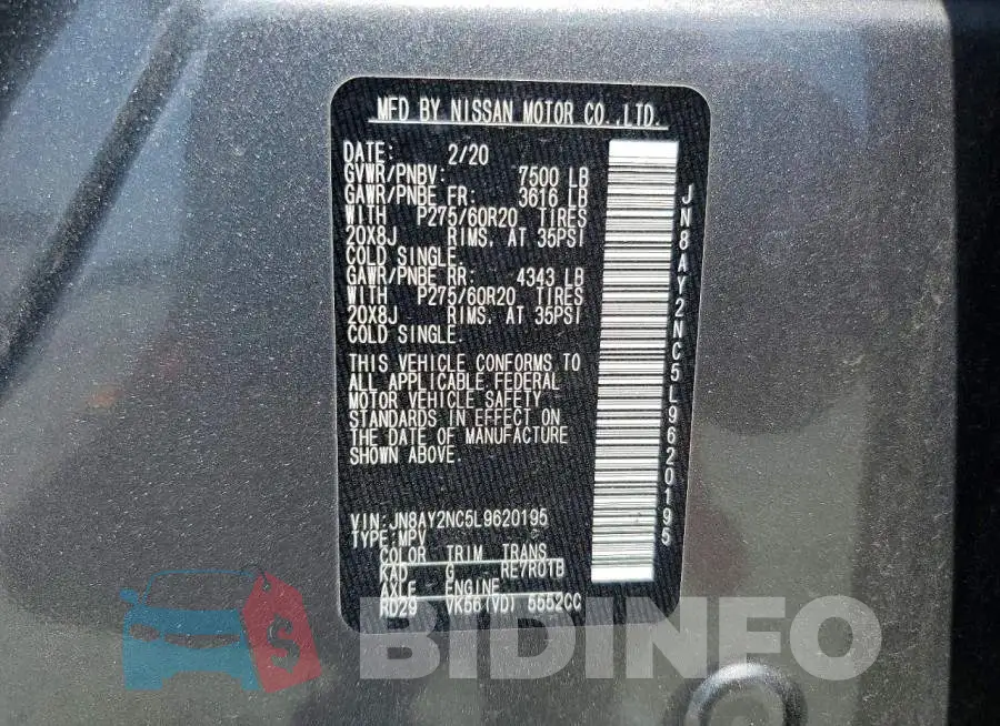 JN8AY2NC5L9620195 Photo# 13