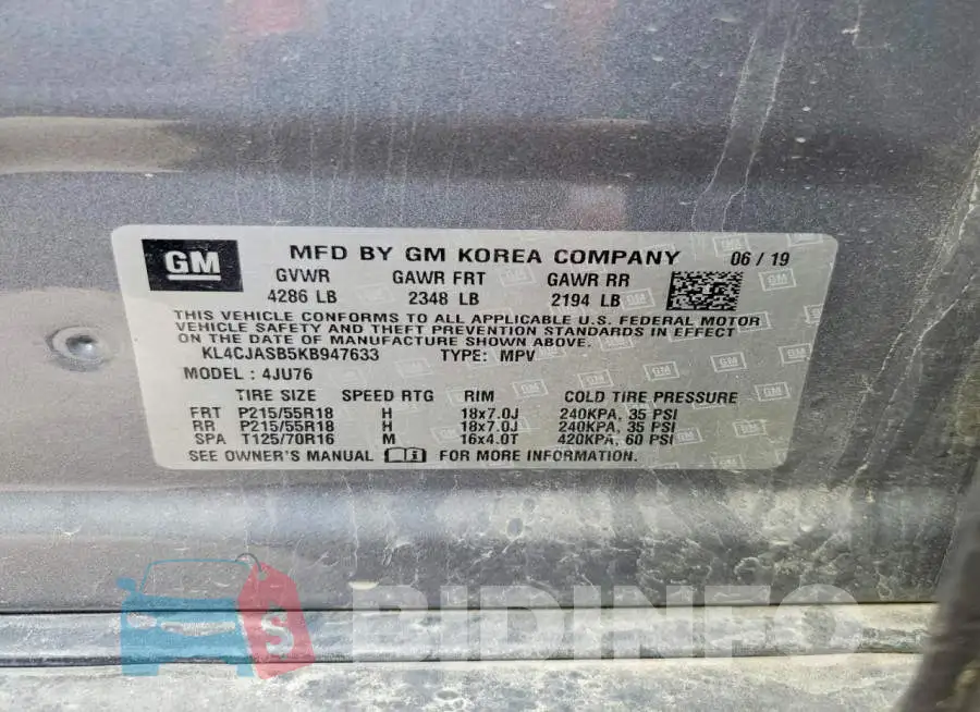 KL4CJASB5KB947633 Photo# 13