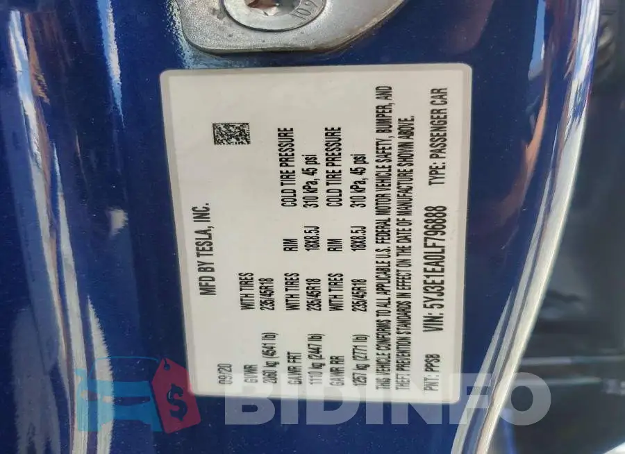 5YJ3E1EA0LF796888 Photo# 13