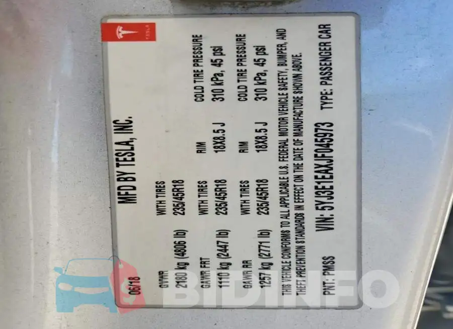 5YJ3E1EAXJF045973 Photo# 13