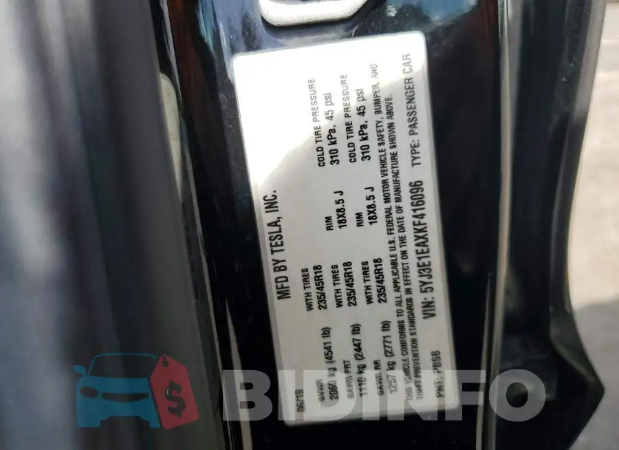 5YJ3E1EAXKF416096 Photo# 12
