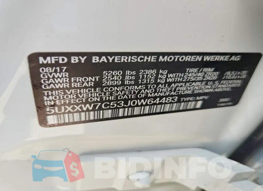 5UXXW7C53J0W64483 Photo# 13