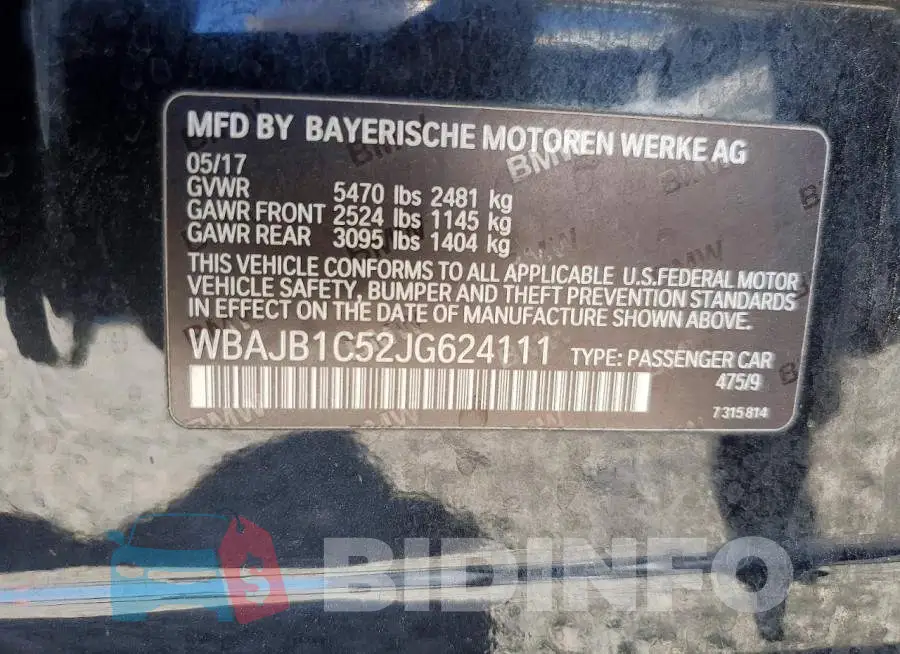 WBAJB1C52JG624111 Photo# 12