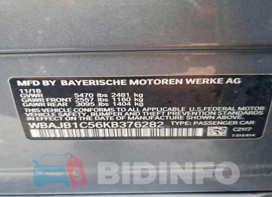 WBAJB1C56KB376282 Photo# 13