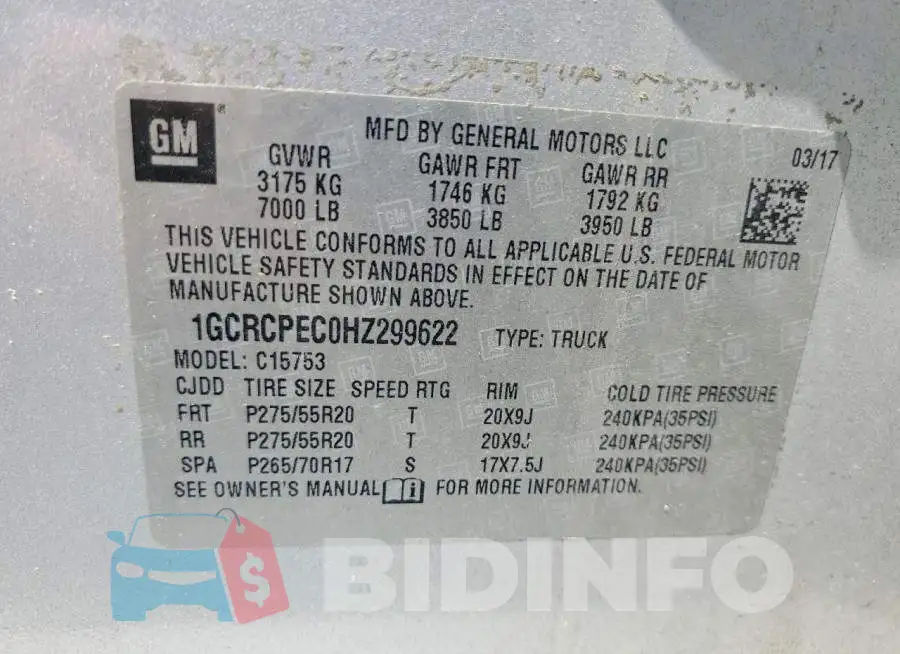1GCRCPEC0HZ299622 Photo# 12