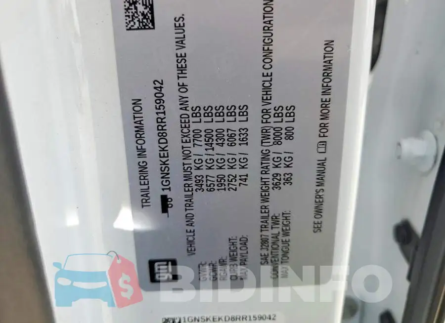 1GNSKEKD8RR159042 Photo# 13
