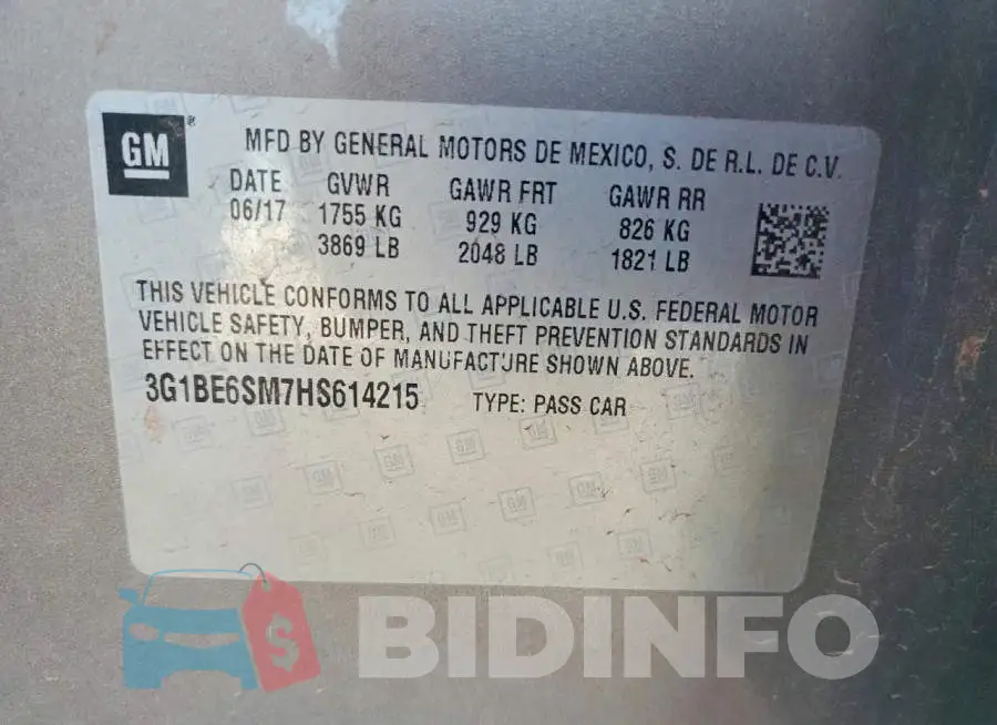 3G1BE6SM7HS614215 Photo# 13