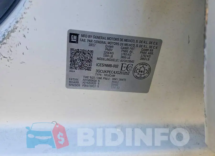 3GCUKPEC4JG203252 Photo# 13