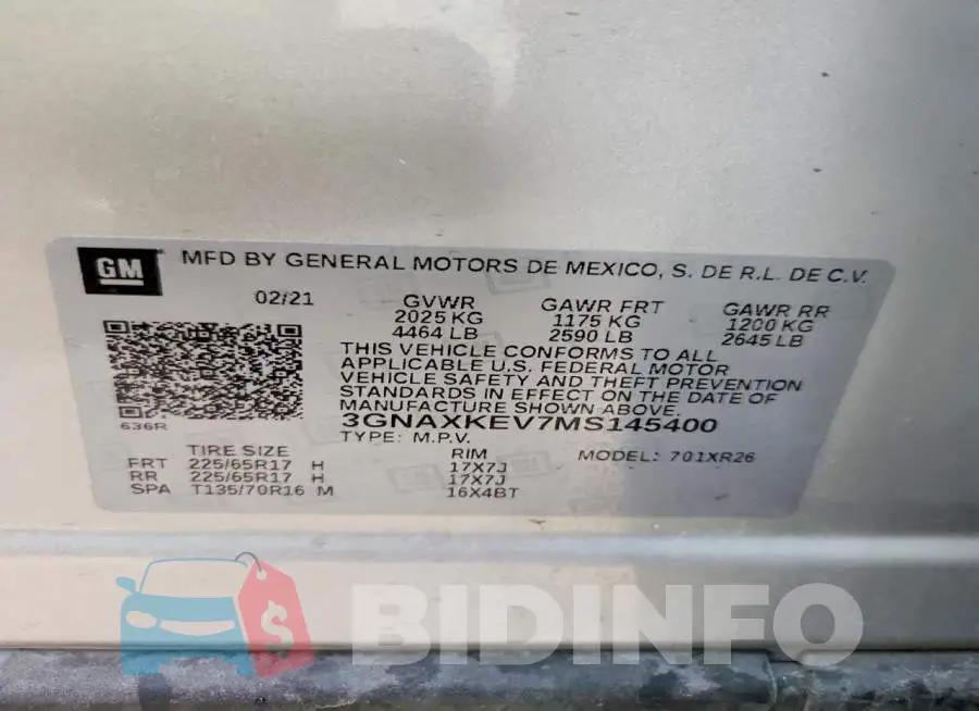 3GNAXKEV7MS145400 Photo# 13