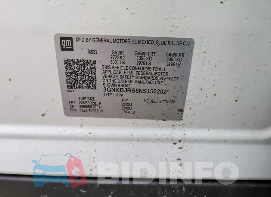3GNKBJRS8NS150202 Photo# 13