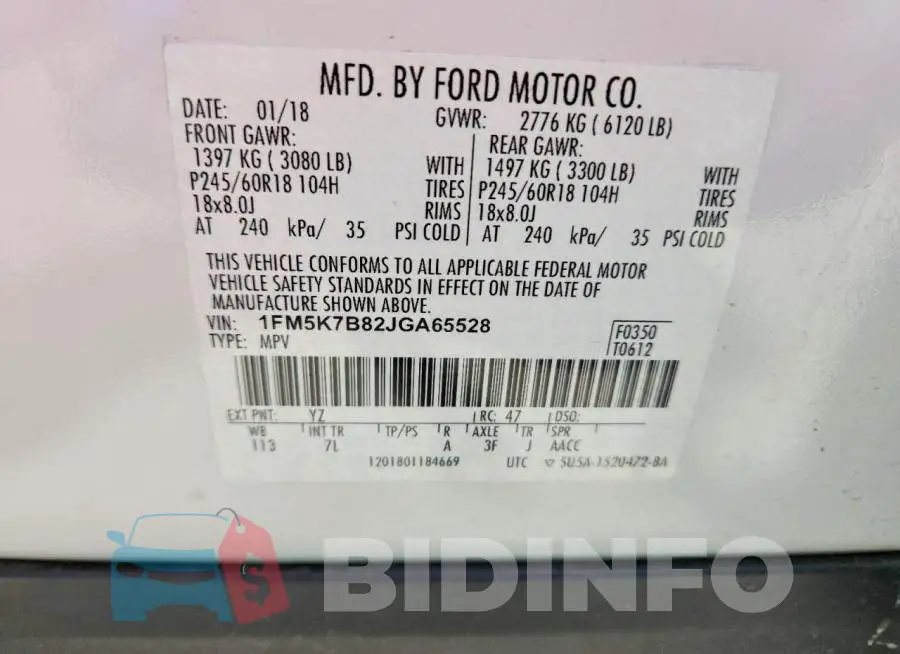 1FM5K7B82JGA65528 Photo# 13