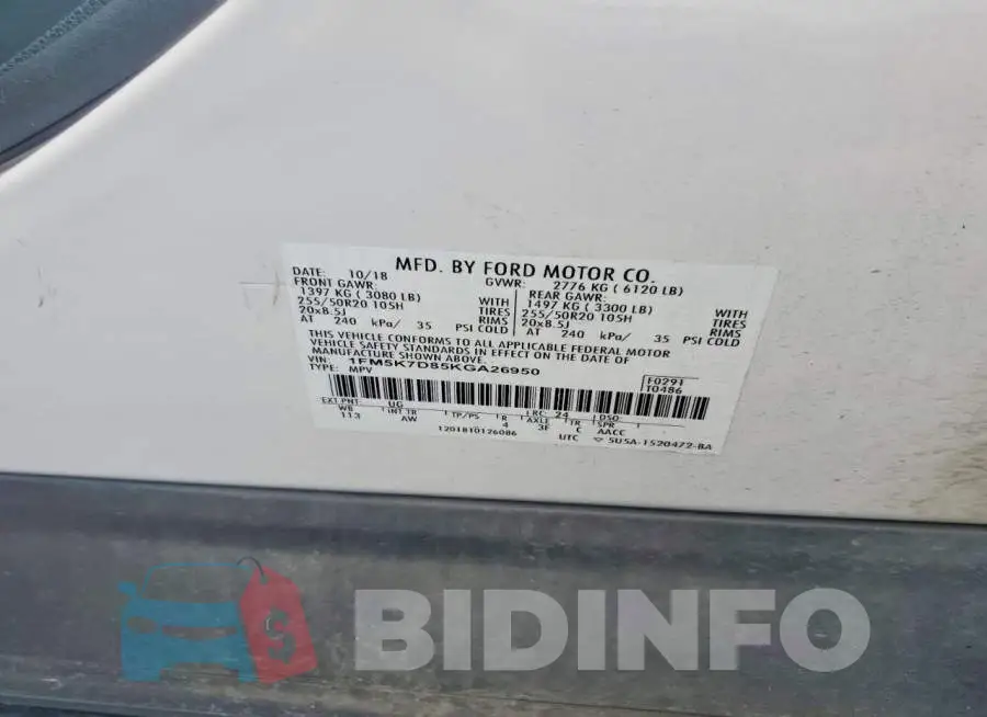 1FM5K7D85KGA26950 Photo# 12