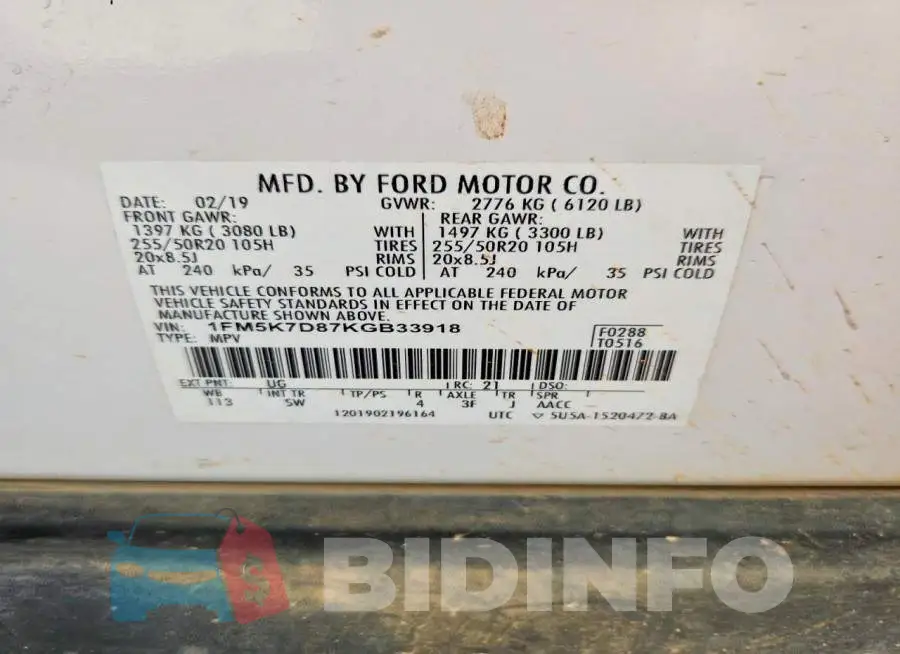 1FM5K7D87KGB33918 Photo# 14