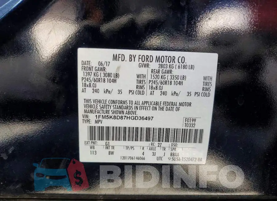 1FM5K8D87HGD36497 Photo# 13
