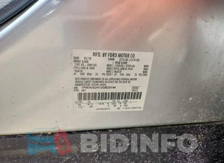 1FM5K8DH7JGB25144 Photo# 13