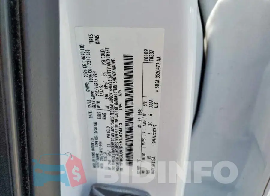 1FMCU0HD1KUA74513 Photo# 13