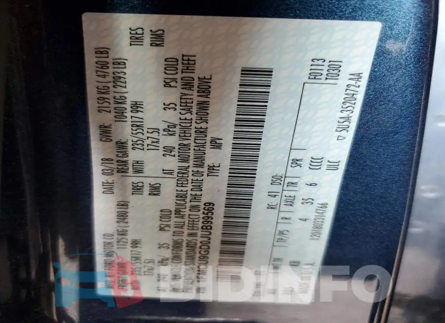 1FMCU9GD0JUB99569 Photo# 13