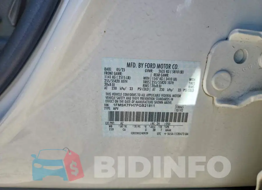 1FMSK7FH7PGB21811 Photo# 14