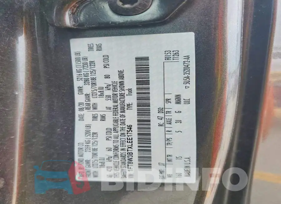 1FT8W3BTXLEE17546 Photo# 12