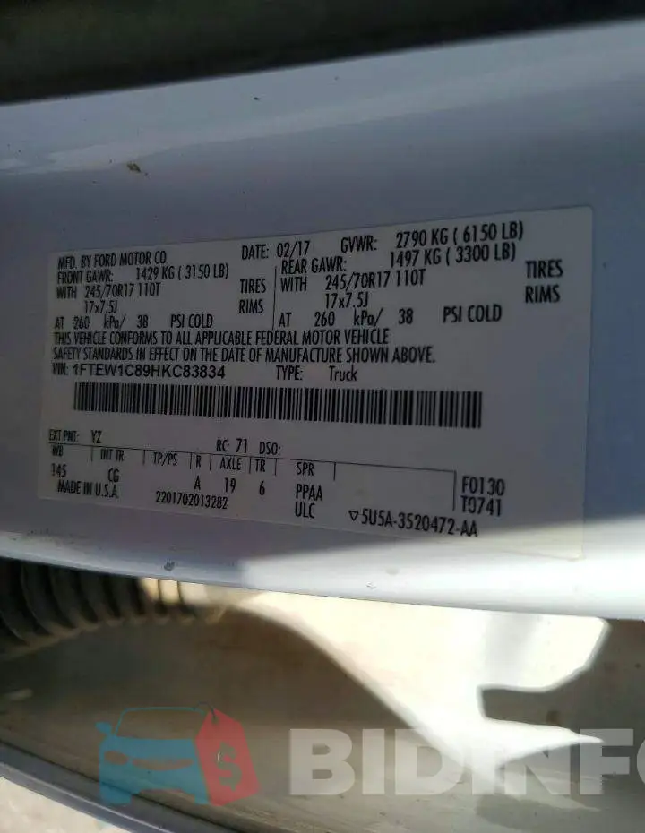 1FTEW1C89HKC83834 Photo# 13
