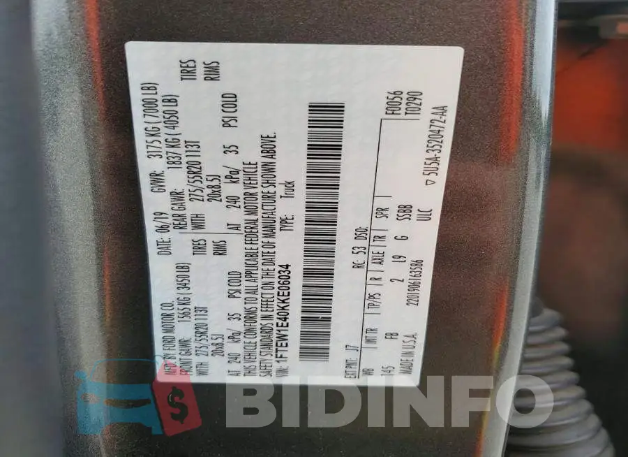 1FTEW1E40KKE06034 Photo# 12