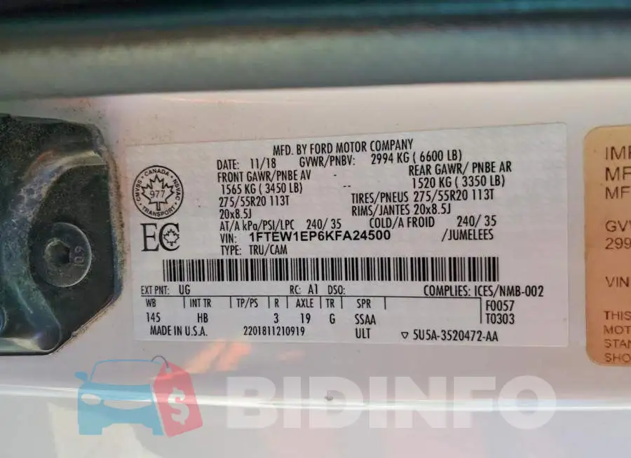 1FTEW1EP6KFA24500 Photo# 12