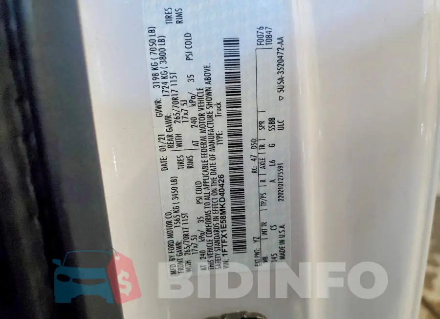 1FTFX1E58MKD40426 Photo# 12