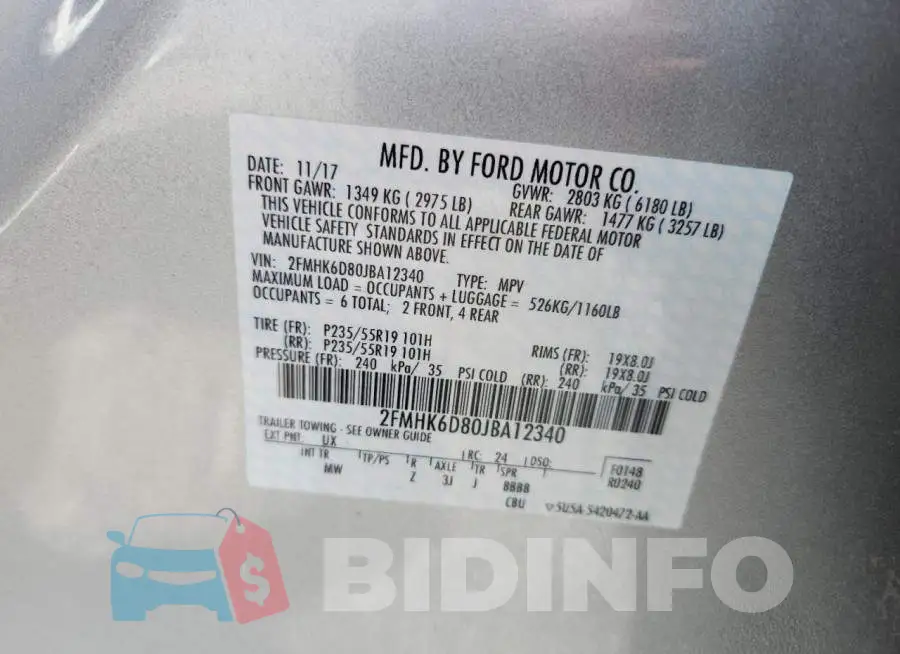 2FMHK6D80JBA12340 Photo# 13