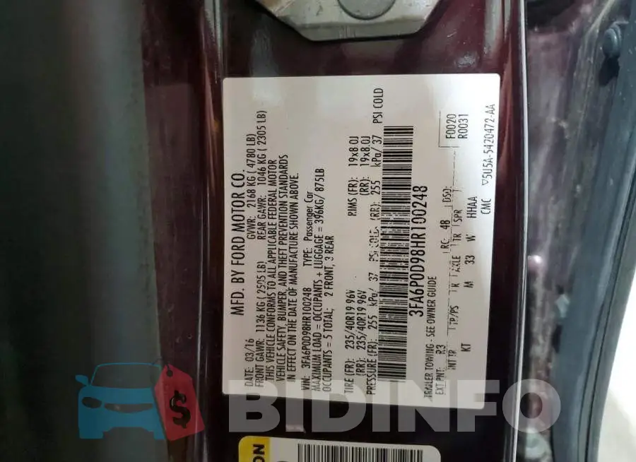 3FA6P0D98HR100248 Photo# 12