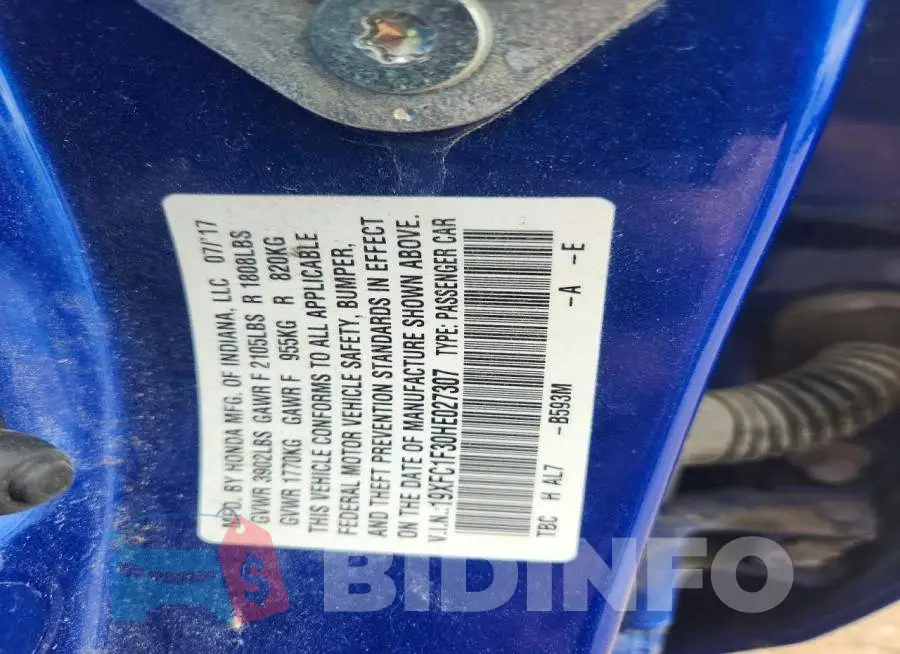 19XFC1F30HE027307 Photo# 12