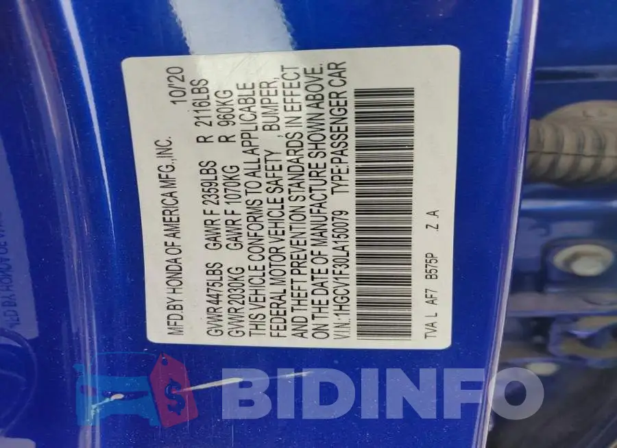 1HGCV1F30LA150079 Photo# 12