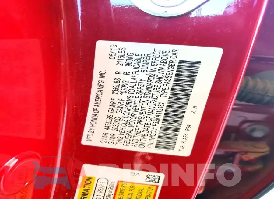 1HGCV1F33KA112182 Photo# 12