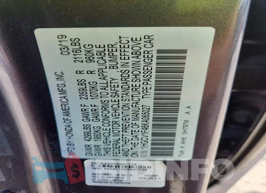 1HGCV1F46KA065027 Photo# 13