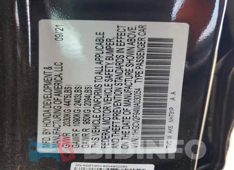 1HGCV2F94MA030054 Photo# 12