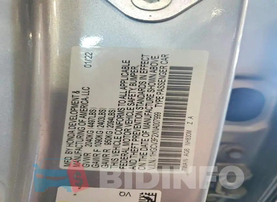 1HGCV3F2XNA007999 Photo# 12