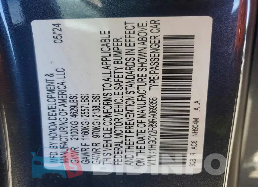 1HGCY2F89RA069356 Photo# 12