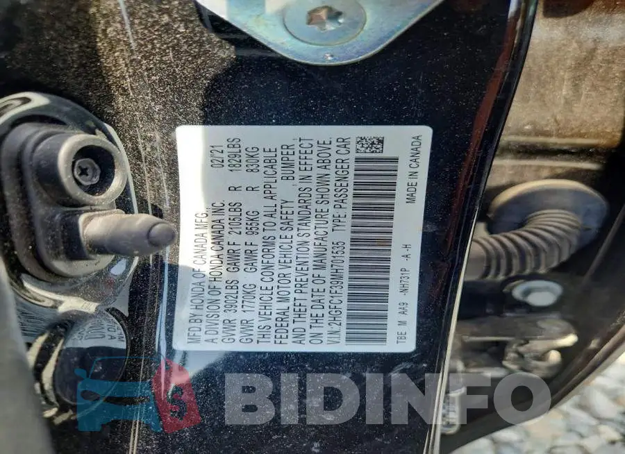 2HGFC1F39MH701535 Photo# 13