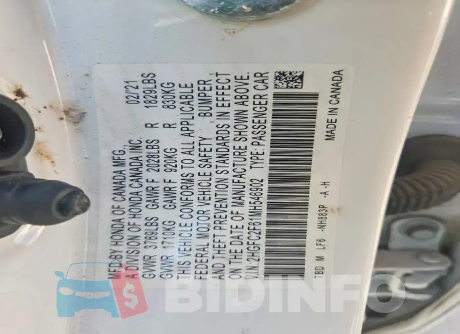 2HGFC2F61MH546902 Photo# 12