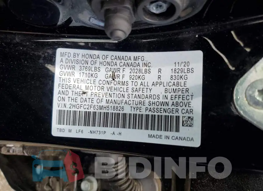 2HGFC2F63MH518826 Photo# 13