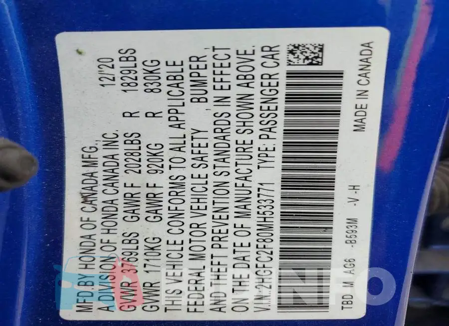 2HGFC2F80MH533771 Photo# 12