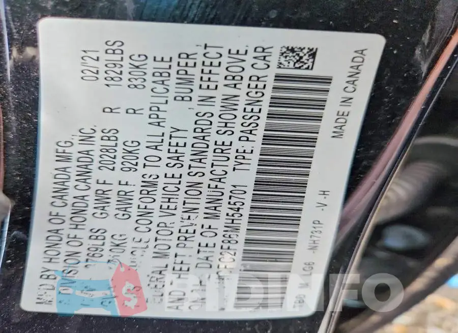 2HGFC2F86MH545701 Photo# 12